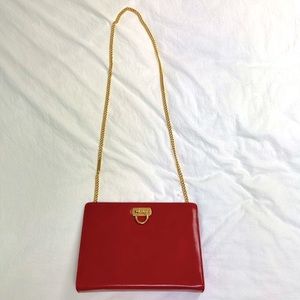 Vintage Salvatore Ferragamo Red Leather Diana Crossbody Chain Bag